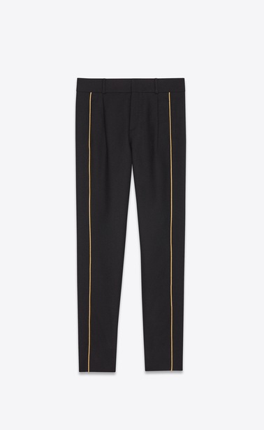 Flowing trousers in gabardine and Lurex braiding